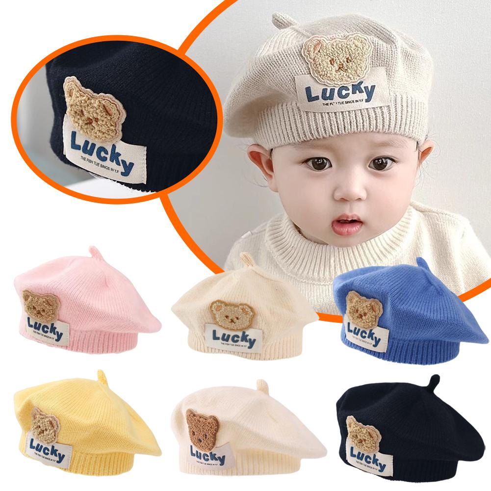 thumbnail image 2 of Wartleves Boina para niños, gorro de lana de punto con forma de osito de peluche para otoño e invierno;, 2 of 7