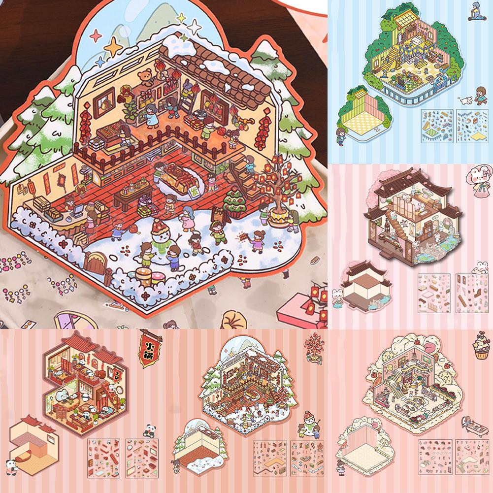 thumbnail image 2 of Wartleves Escenas con pegatinas, pegatinas de escenas en 3D en miniatura para hacer tú mismo, escenas con pegatinas de casas en 3D para hacer tú mismo, 2 of 7