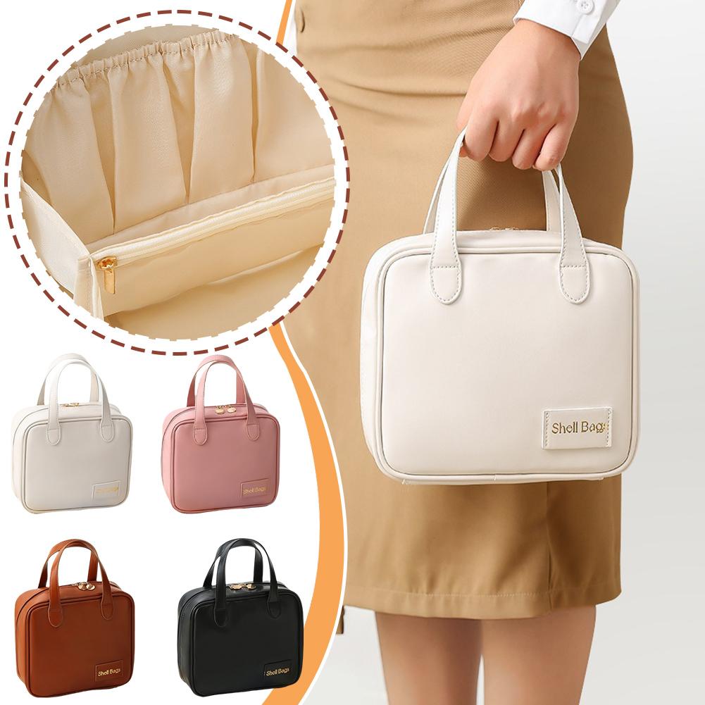 thumbnail image 2 of Wartleves Bolsa de maquillaje de PU con asa, bolsa de viaje multicapa portátil impermeable, 2 of 7