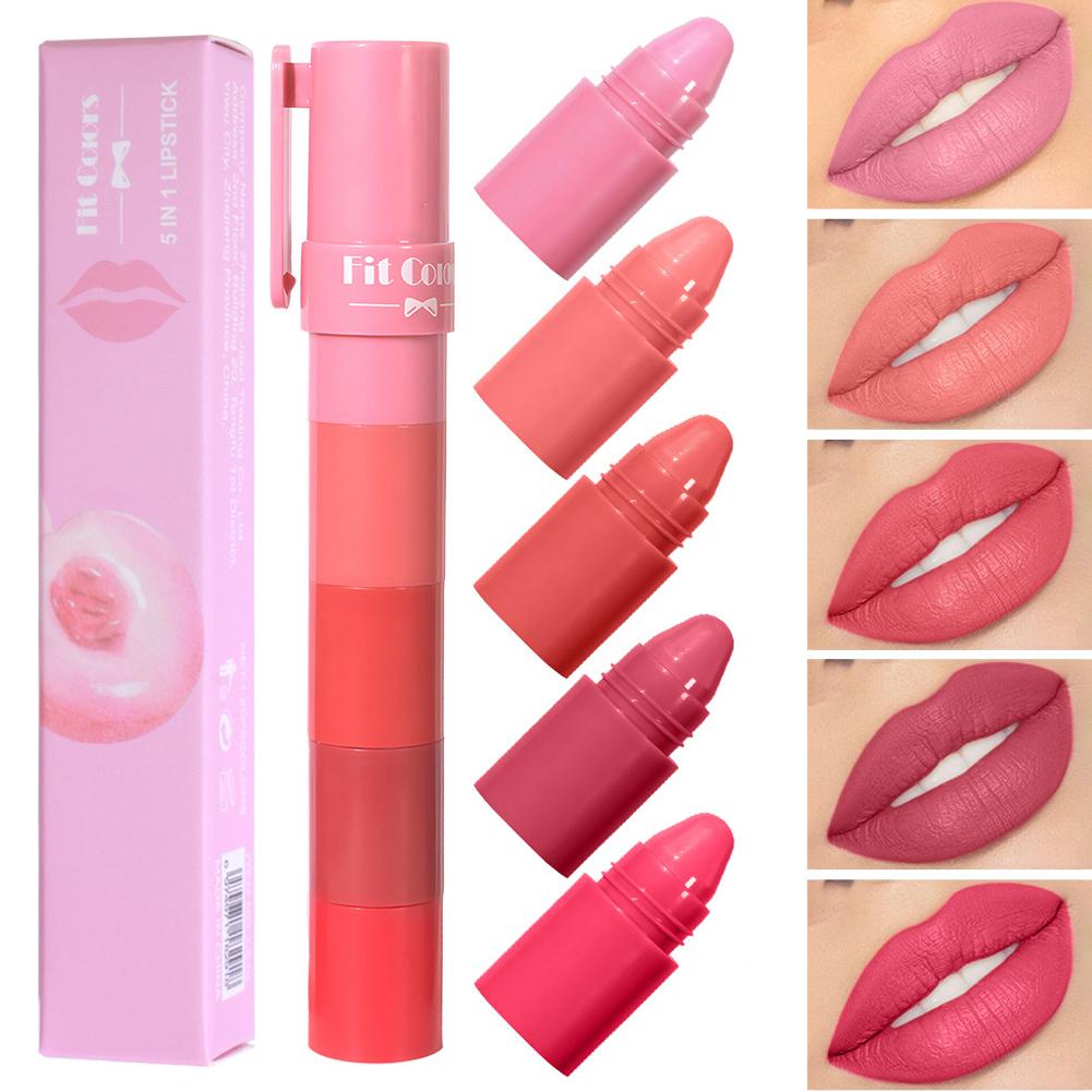thumbnail image 4 of SGACAI Kit de lápiz labial mate 5 en 1: lápiz labial multicolor sexy Fruit Velvet de larga duración, 4 of 7