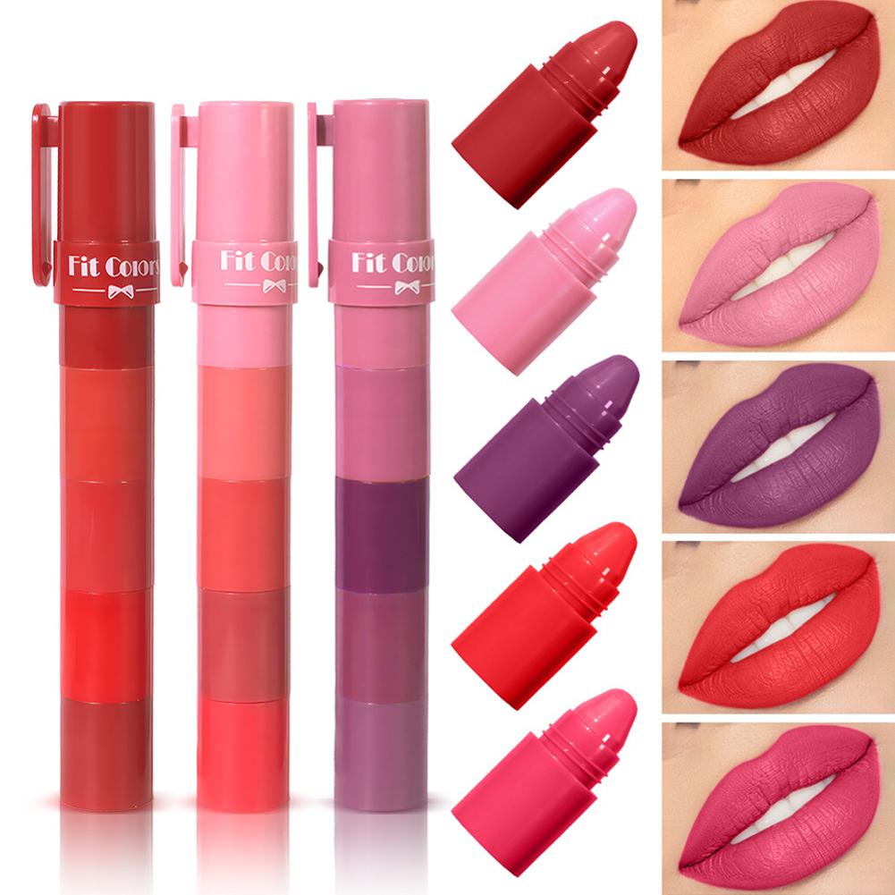 thumbnail image 3 of SGACAI Kit de lápiz labial mate 5 en 1: lápiz labial multicolor sexy Fruit Velvet de larga duración, 3 of 7