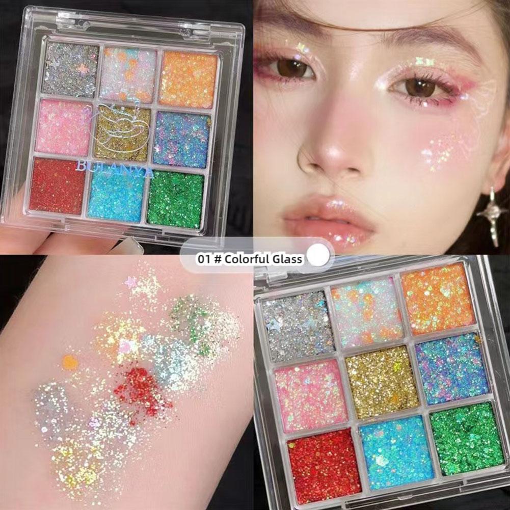 thumbnail image 4 of SGACAI Paleta de sombras de ojos con purpurina, 9 colores, paleta de maquillaje profesional con lentejuelas, mezcla GXJ, 4 of 7