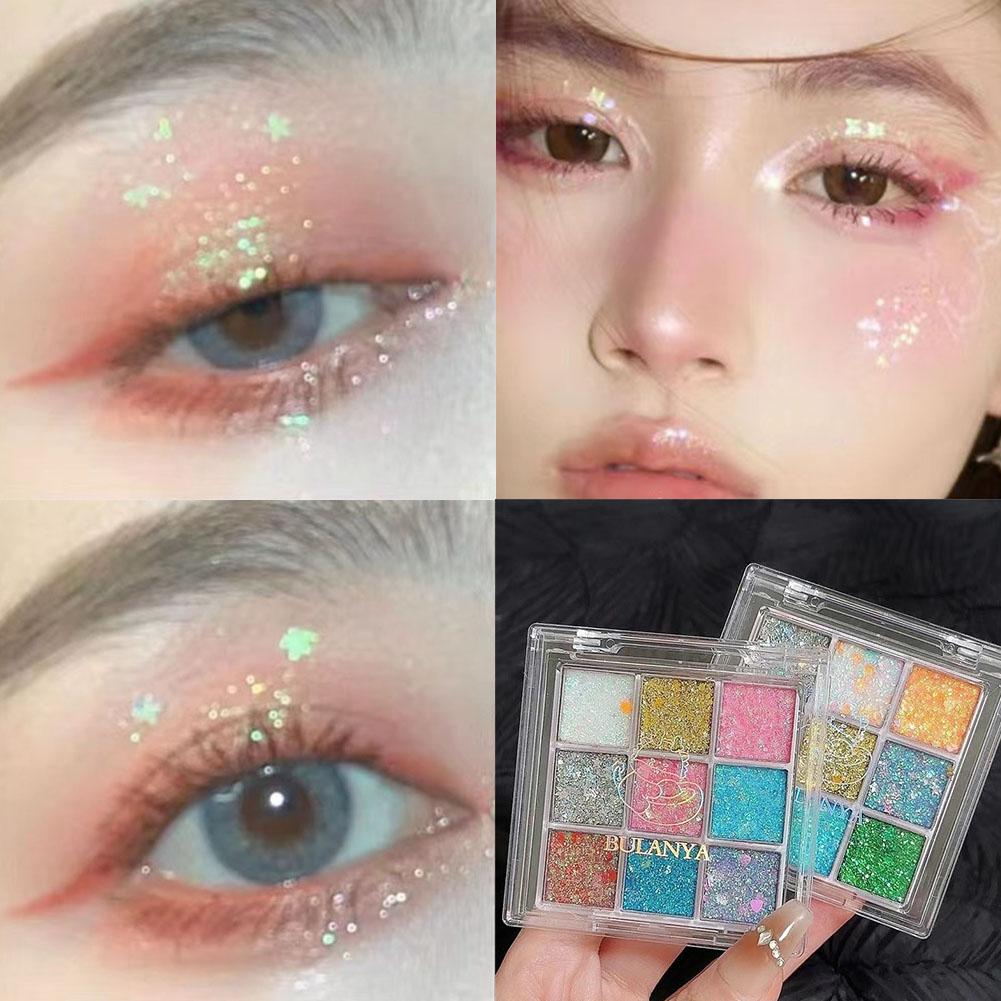 thumbnail image 3 of SGACAI Paleta de sombras de ojos con purpurina, 9 colores, paleta de maquillaje profesional con lentejuelas, mezcla GXJ, 3 of 7