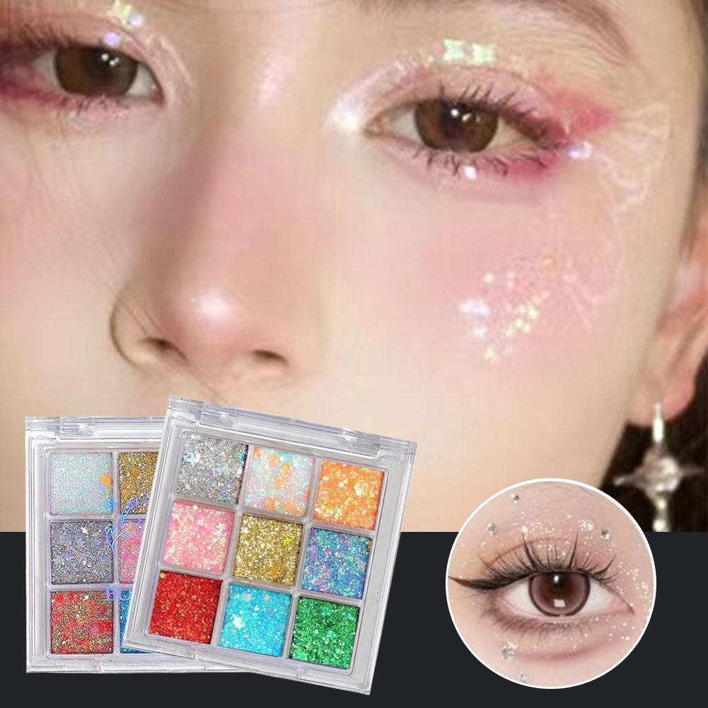 thumbnail image 2 of SGACAI Paleta de sombras de ojos con purpurina, 9 colores, paleta de maquillaje profesional con lentejuelas, mezcla GXJ, 2 of 7