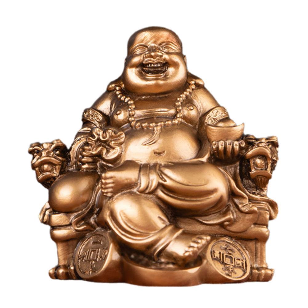 thumbnail image 5 of Wartleves Estatua de Buda sonriente dorada LQQDREX, estatua de Buda sonriente con decoración Fengshui para suerte y felicidad, estatua de Buda Maitreya sonriente sentado hecha a mano, figura coleccion, 5 of 7