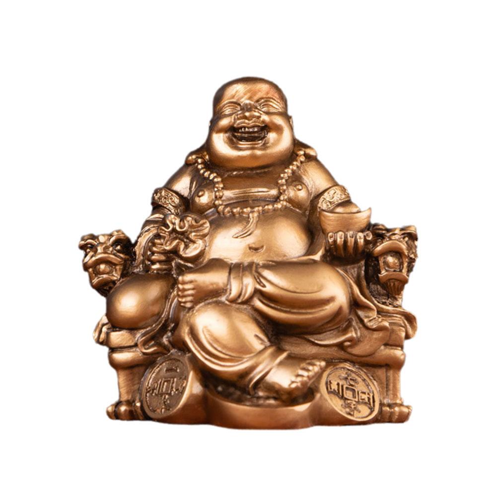 thumbnail image 3 of Wartleves Estatua de Buda sonriente dorada LQQDREX, estatua de Buda sonriente con decoración Fengshui para suerte y felicidad, estatua de Buda Maitreya sonriente sentado hecha a mano, figura coleccion, 3 of 7