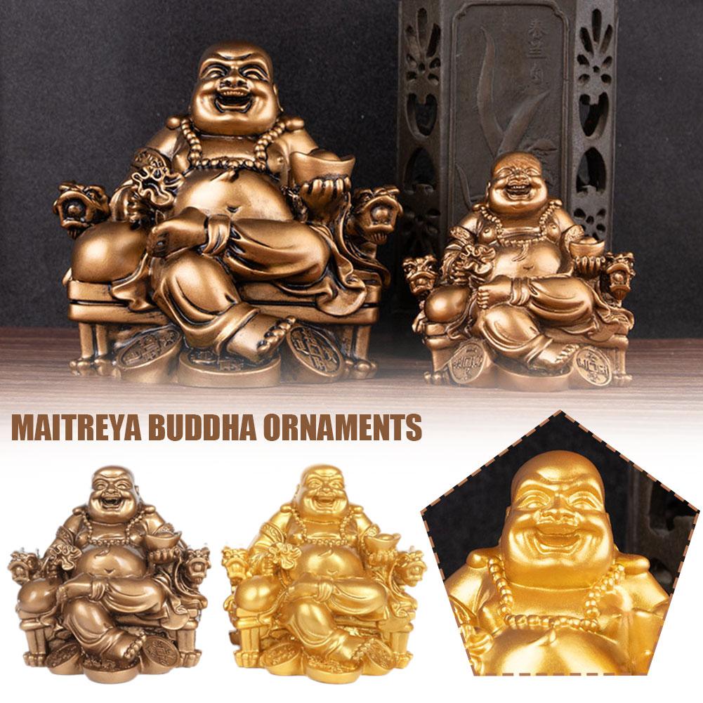 thumbnail image 2 of Wartleves Estatua de Buda sonriente dorada LQQDREX, estatua de Buda sonriente con decoración Fengshui para suerte y felicidad, estatua de Buda Maitreya sonriente sentado hecha a mano, figura coleccion, 2 of 7