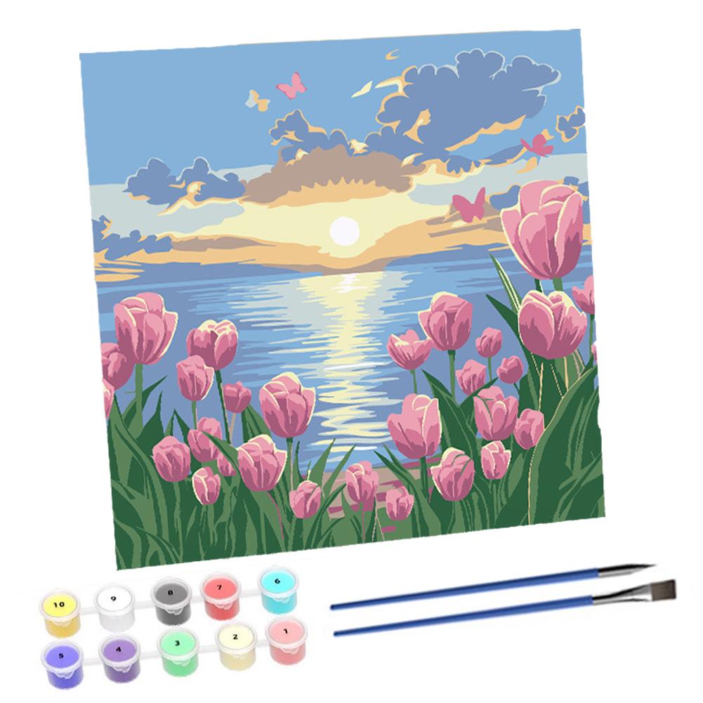 thumbnail image 4 of Wartleves Paisaje de tulipanes y mariposas con flores pintadas a mano, pintura al óleo digital DIY GXV, 4 of 7