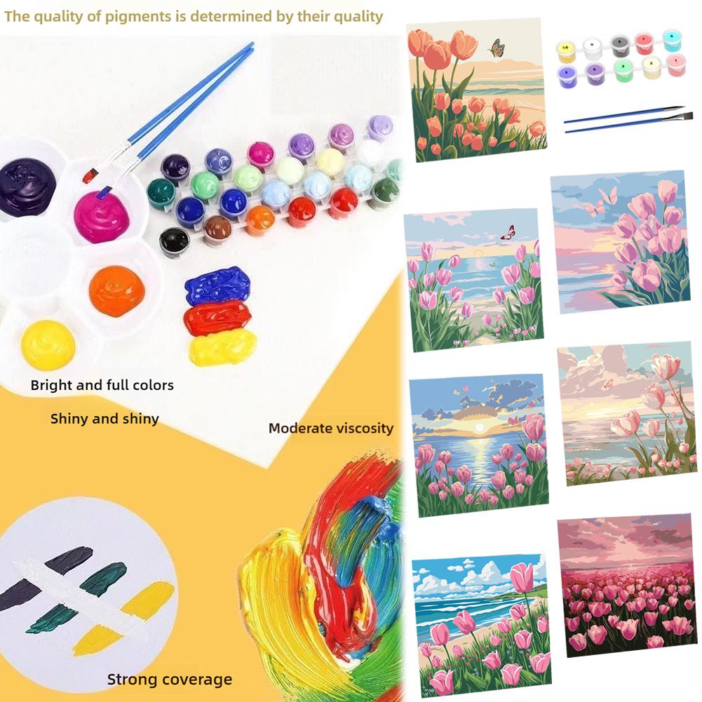 thumbnail image 2 of Wartleves Paisaje de tulipanes y mariposas con flores pintadas a mano, pintura al óleo digital DIY GXV, 2 of 7
