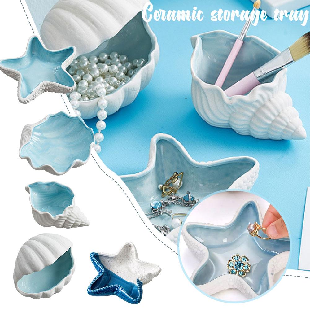 thumbnail image 2 of SGACAI Bandeja de cerámica para guardar collares, anillos y joyas con forma de estrella de mar, caja de escritorio para guardar joyas^, 2 of 7