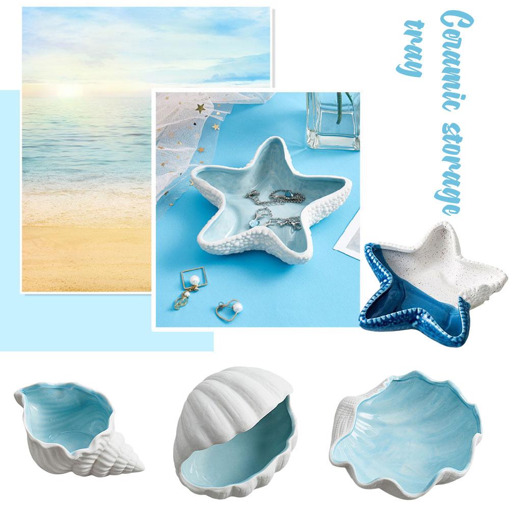 thumbnail image 3 of SGACAI Bandeja de cerámica para guardar collares, anillos y joyas con forma de estrella de mar, caja de escritorio para guardar joyas^, 3 of 7