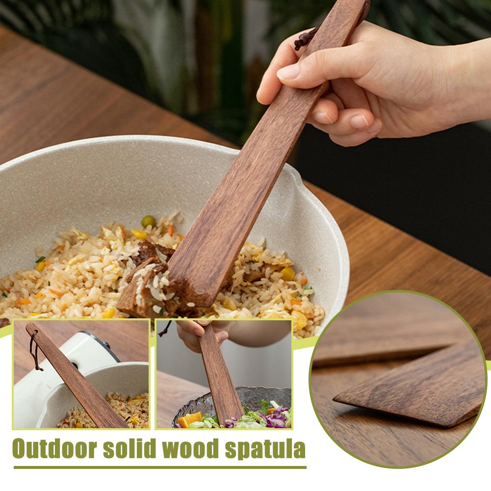 thumbnail image 3 of Wartleves Espátula de madera de teca, espátula pequeña para madera, raspador de huevos, volteador plano de madera, espátula de cocina de 12 pulgadas, utensilio de cocina antiadherente, espátula plana,, 3 of 7