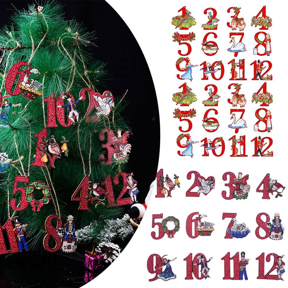 thumbnail image 2 of SGACAI MUMQAQ Juego de 24 adornos navideños de 12 días, adorno colgante de madera de 12 días de Navidad, regalo de Navidad retro de doce días, colgantes de árbol de madera rústica, decoraciones nav, 2 of 7