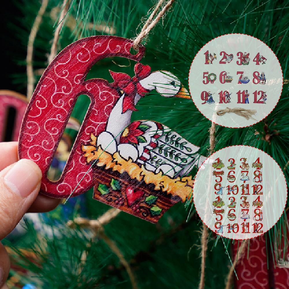 thumbnail image 5 of SGACAI MUMQAQ Juego de 24 adornos navideños de 12 días, adorno colgante de madera de 12 días de Navidad, regalo de Navidad retro de doce días, colgantes de árbol de madera rústica, decoraciones nav, 5 of 7