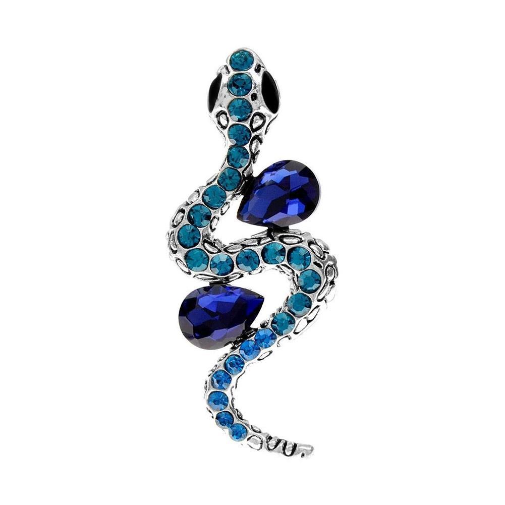 thumbnail image 4 of Wartleves Broche de serpiente de circonita de cristal azul y verde con brillantes diamantes de imitación en forma de serpiente AnimalθÆ, 4 of 7