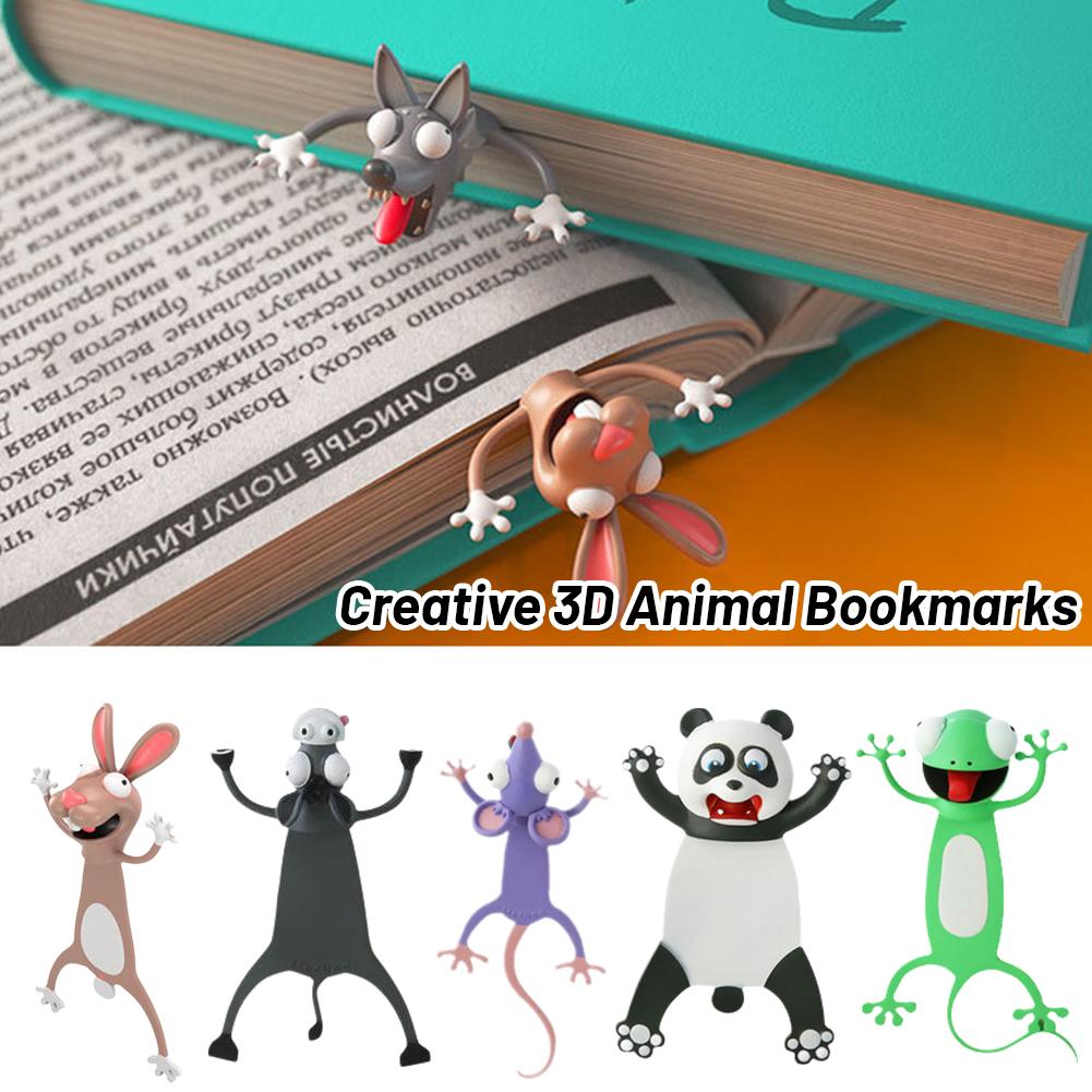 thumbnail image 2 of Ruifaya Marcapáginas de dibujos animados en 3D divertido, marcapáginas de dibujos animados en 3D novedoso para niños, adorables animales para estudiantes Marcapáginas Lectura Bookworms Off, 2 of 7
