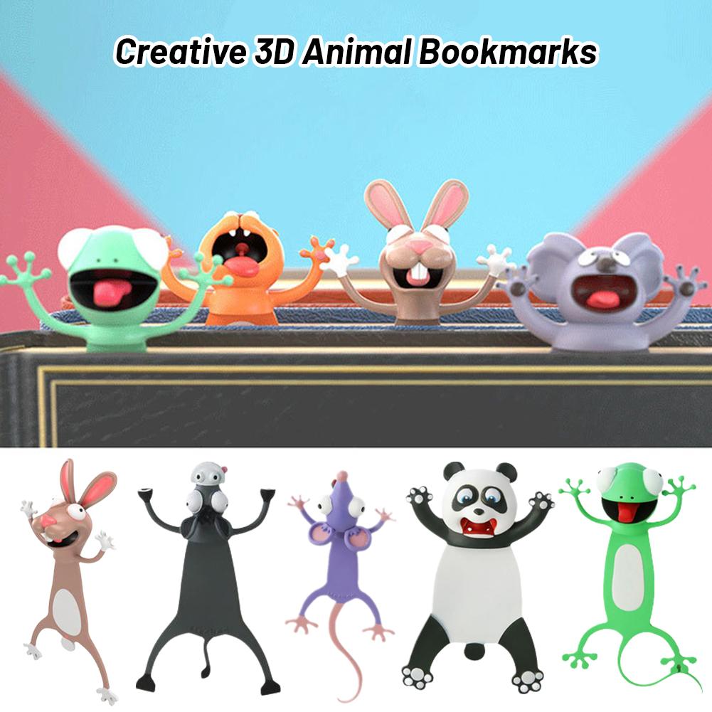 thumbnail image 4 of Ruifaya Marcapáginas de dibujos animados en 3D divertido, marcapáginas de dibujos animados en 3D novedoso para niños, adorables animales para estudiantes Marcapáginas Lectura Bookworms Off, 4 of 7