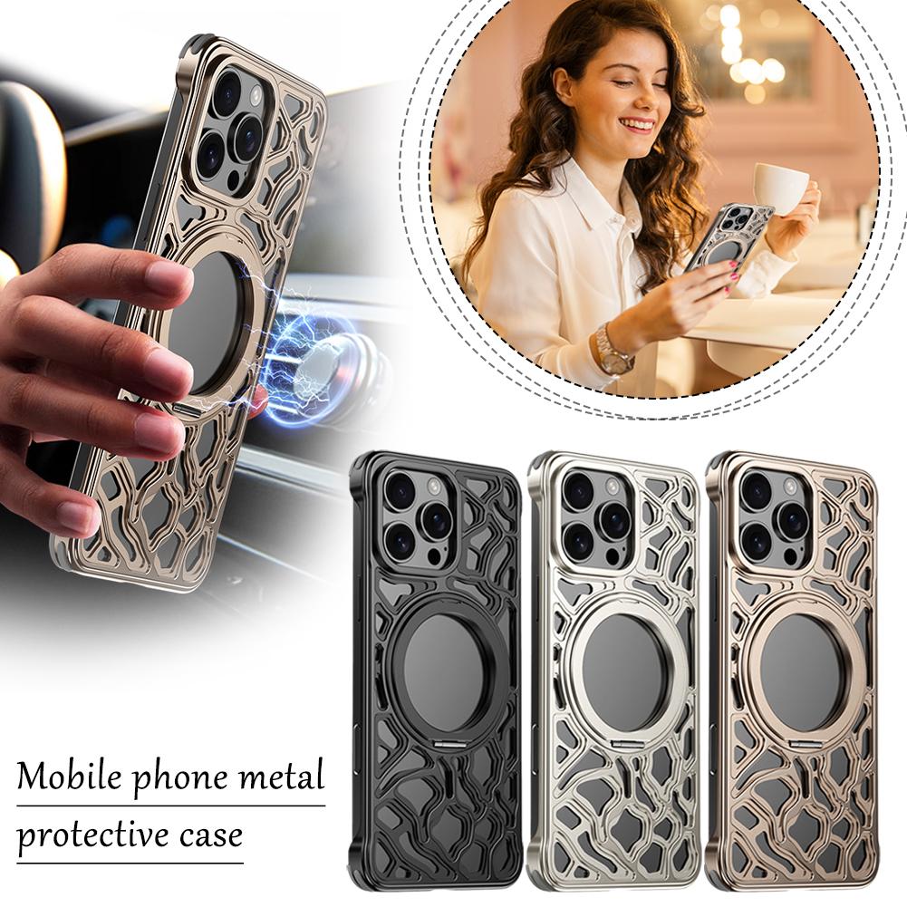 thumbnail image 2 of Wartleves Nueva funda de teléfono anticaída de metal magnético para iPhone 15 16 Pro Max Fashion CF, 2 of 7
