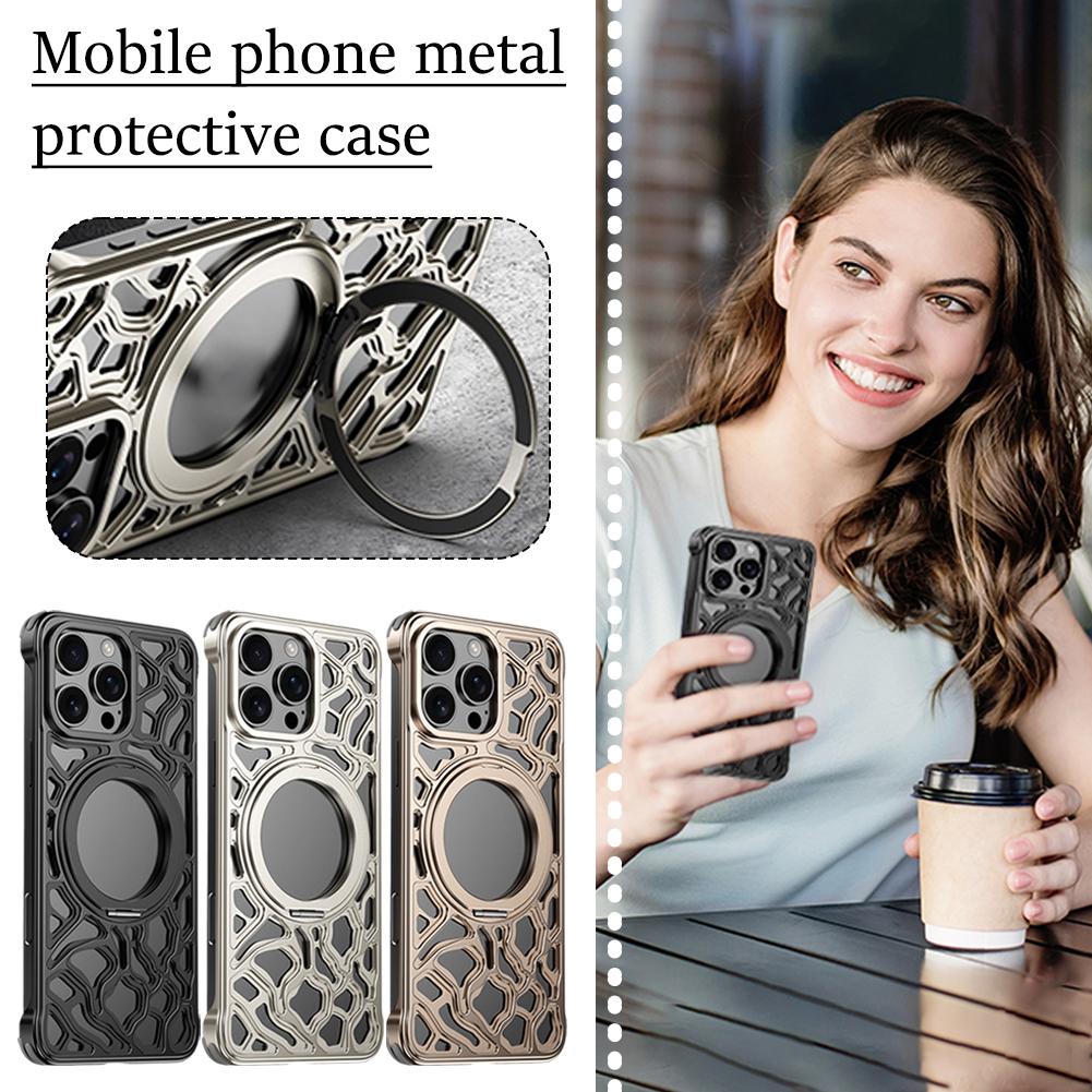 thumbnail image 3 of Wartleves Nueva funda de teléfono anticaída de metal magnético para iPhone 15 16 Pro Max Fashion CF, 3 of 7