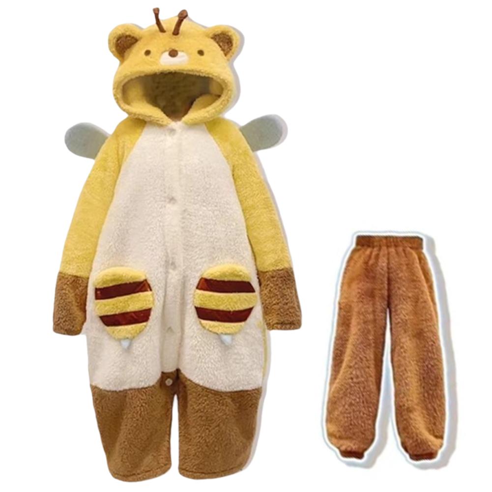 thumbnail image 5 of Wartleves Pijama con capucha de peluche y dibujos animados para mujer, cálido, kawaii, con bolsillo y diseño de abeja, 5 of 7