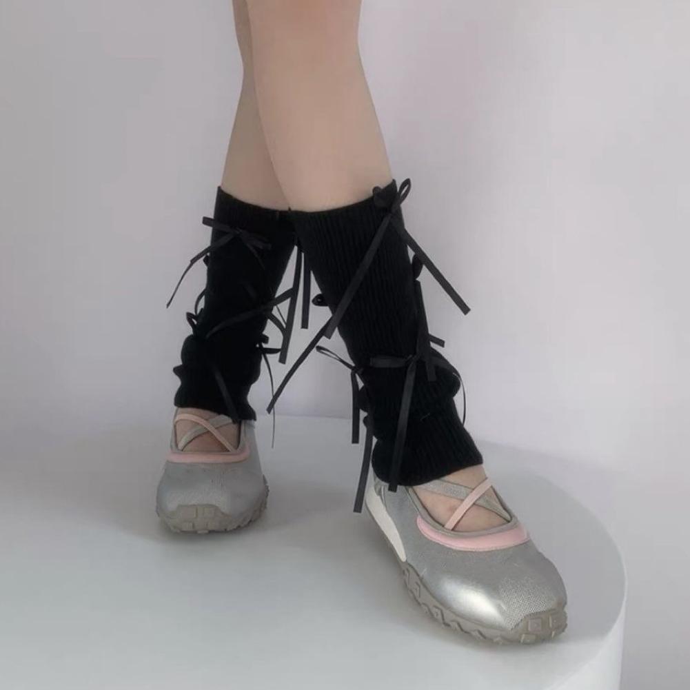 thumbnail image 4 of Ruifaya Calcetines Sweet Socks Calcetines de mujer con lazo en el medio Calcetines de punto para niños Cubre media pierna Apilados /, 4 of 7