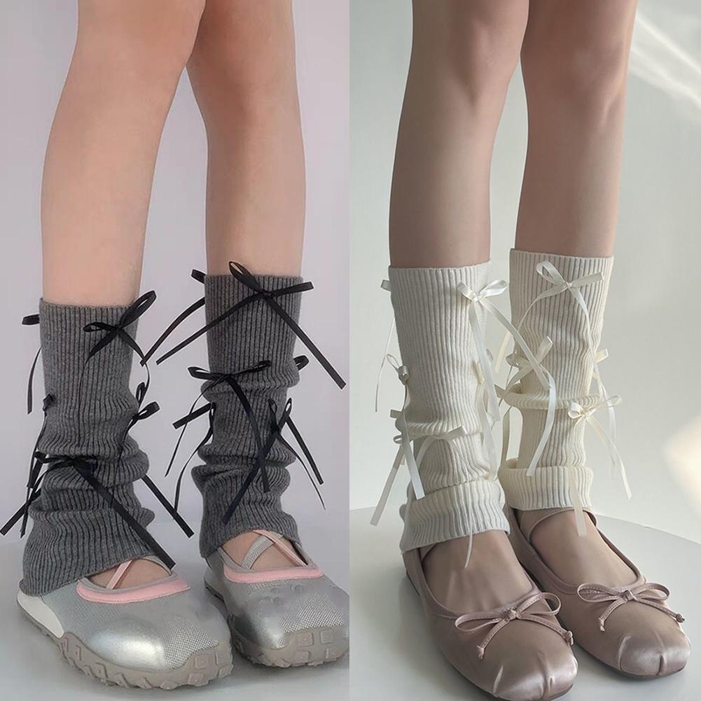 thumbnail image 3 of Ruifaya Calcetines Sweet Socks Calcetines de mujer con lazo en el medio Calcetines de punto para niños Cubre media pierna Apilados /, 3 of 7