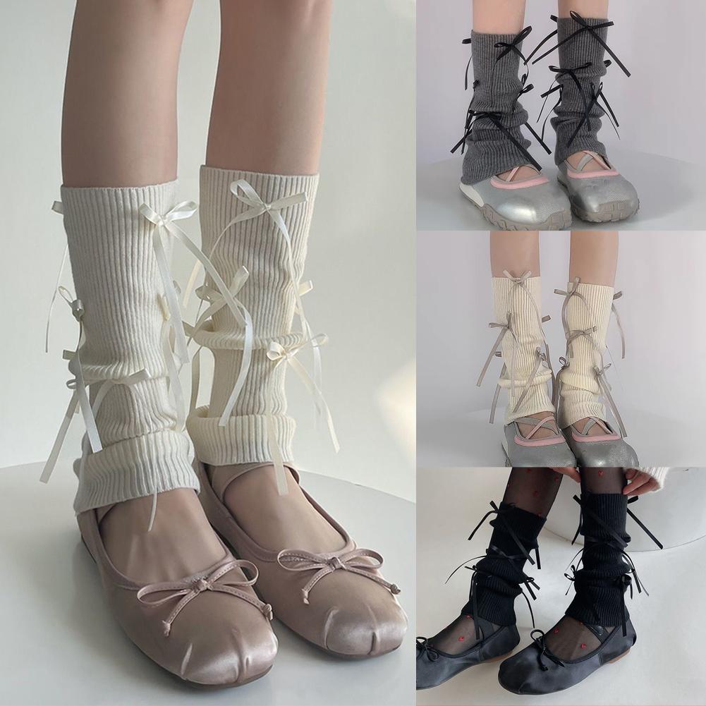 thumbnail image 2 of Ruifaya Calcetines Sweet Socks Calcetines de mujer con lazo en el medio Calcetines de punto para niños Cubre media pierna Apilados /, 2 of 7