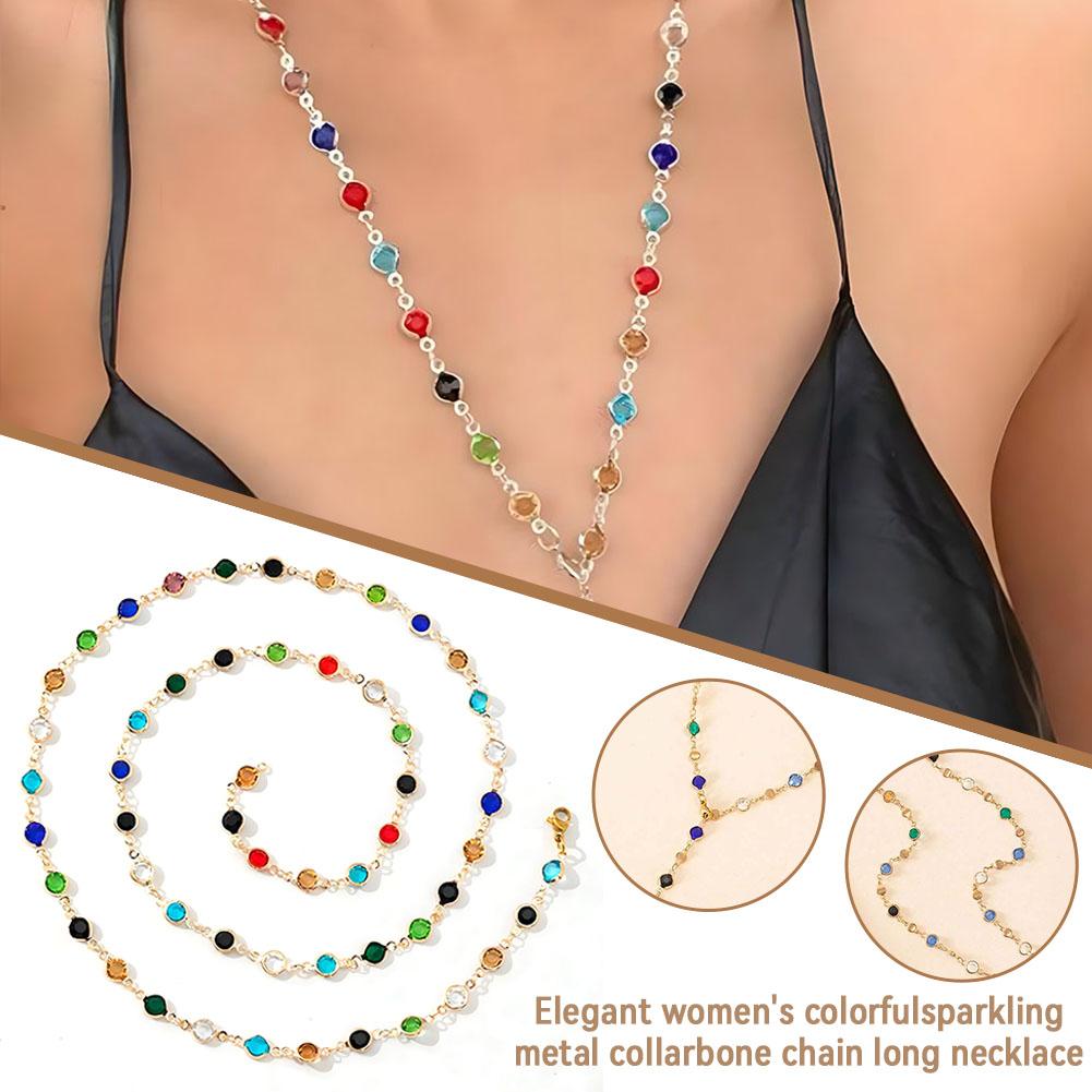 thumbnail image 4 of Wartleves Collar de lujo con cristales de circonita de colores para gargantilla con borlas largas de diamantes de imitación, 4 of 7
