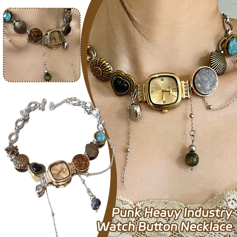 Unique Punk Heavy Industry Watch Button Necklace Exclusive