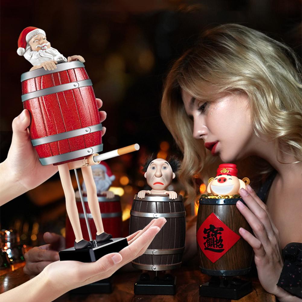 Christmas Funny Santa Claus Cigarette Holder, Creative Spoof Cigarette Box, Santa Claus in The Wooden Barrel Cigarette Box Figurines Statue Christmas