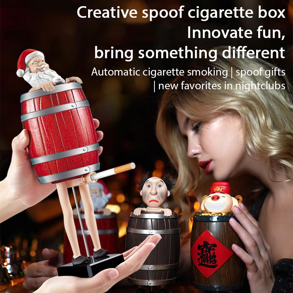 toy cigarette holder Funny Wooden Barrel Cigarette Dispenser Up Holder Prank Toy Smoking BoxC  ase