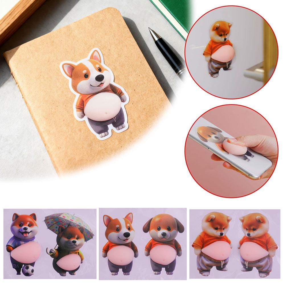 Cute Puppy 3D Puffy Stickers, Squeezeable 3D Soft Cute Belly Dog Stickers for Phone Case Notebook Scrapbooking DIY Decoration