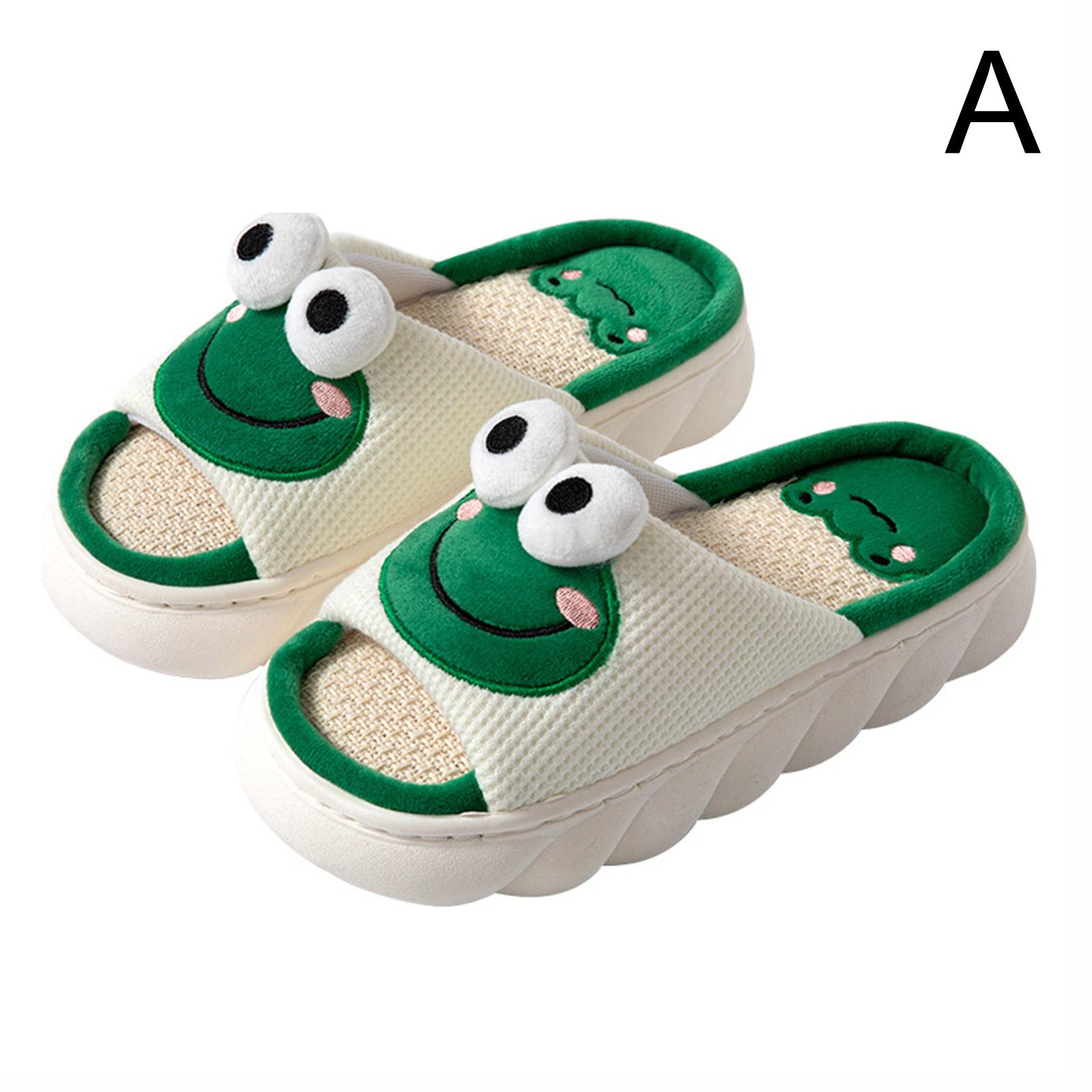 thumbnail image 1 of SGACAI Pantuflas de interior suaves y cálidas para hombre y mujer, lindas sandalias con dibujos de ranas, antideslizantes, A4O3, 1 of 7
