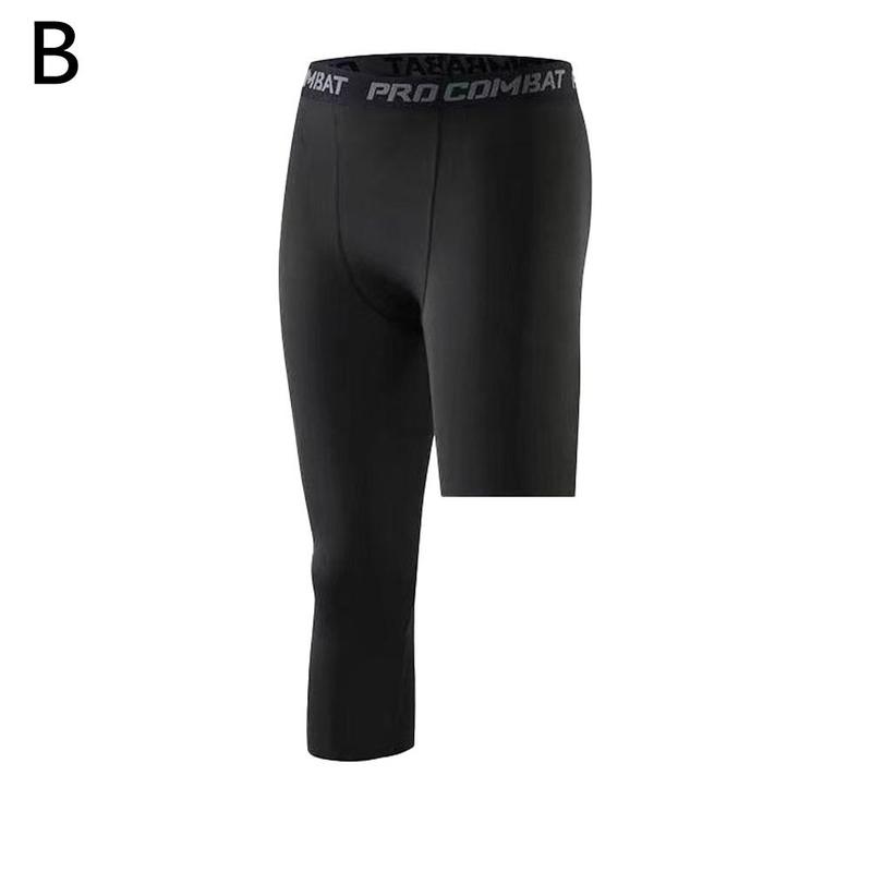 thumbnail image 1 of SGACAI Pantalones de compresión 3/4 para hombre, mallas de una pierna, capa base de baloncesto y atletismo, 1 of 7