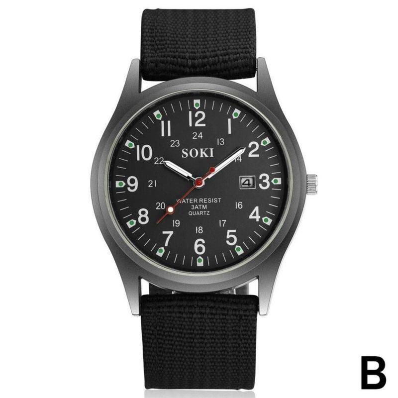 thumbnail image 1 of Wartleves Reloj de pulsera analógico de cuarzo con correa de lona y fecha para hombre del ejército militar, regalo deportivo, oferta en EE. UU., 1 of 7