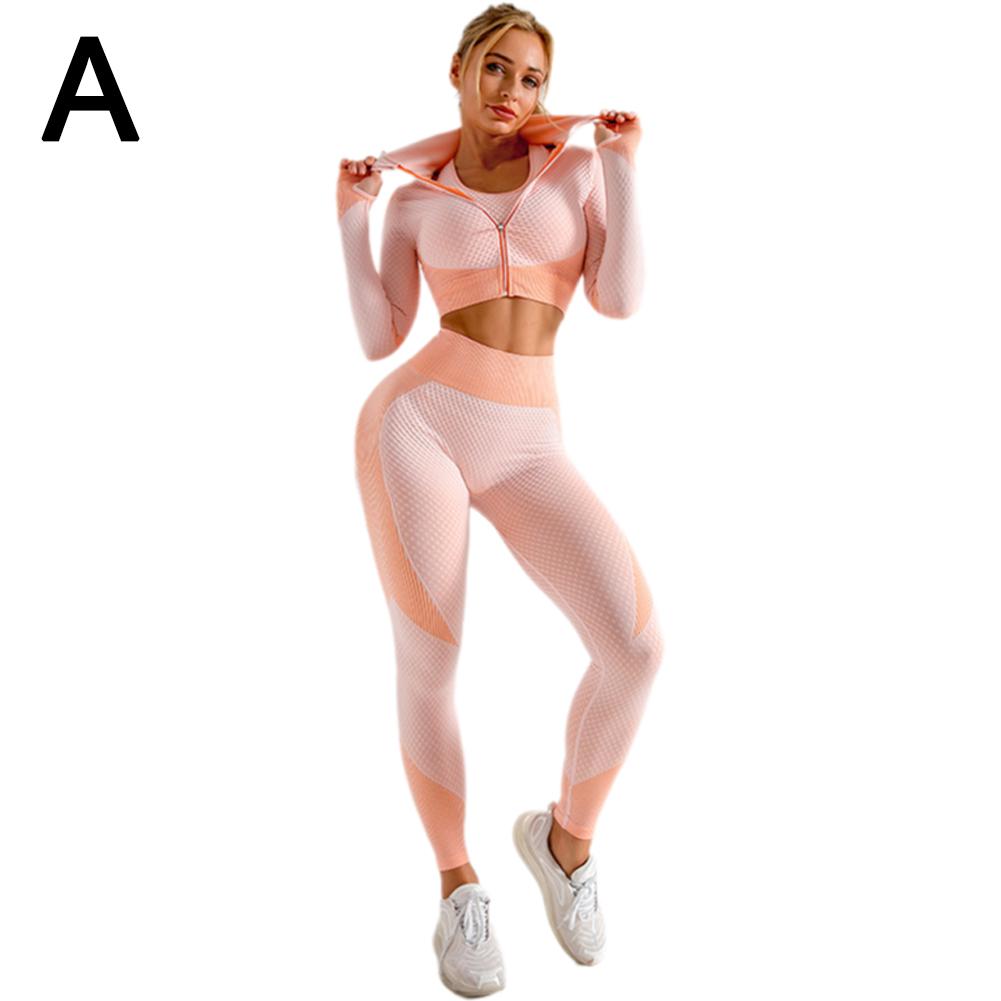 Ruifaya Conjuntos de 3 piezas de ropa deportiva sin costuras para mujer, conjunto de yoga, ropa deportiva, leggings, sujetador, ropa deportiva elástica para gimnasio y fitness