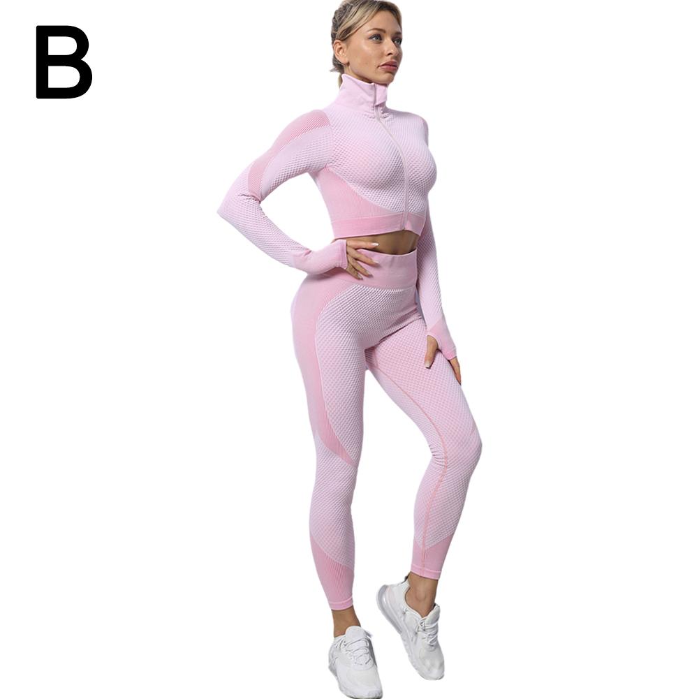 thumbnail image 1 of Ruifaya Conjuntos de 3 piezas de ropa deportiva sin costuras para mujer, conjunto de yoga, ropa deportiva, leggings, sujetador, ropa deportiva elástica para gimnasio y fitness, 1 of 7