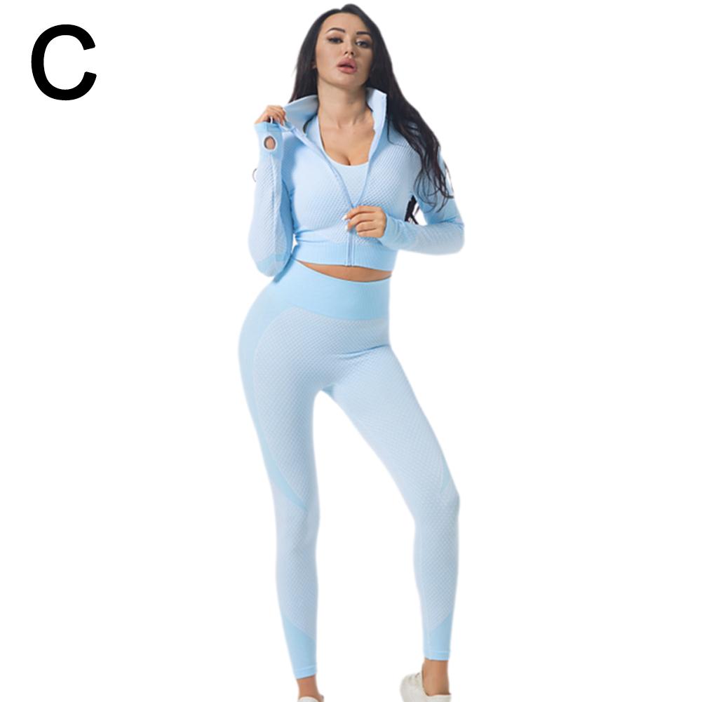 Wartleves Conjuntos de 3 piezas de ropa deportiva sin costuras para mujer, conjunto de yoga, ropa deportiva, leggings, sujetador, ropa deportiva elástica para gimnasio y fitness