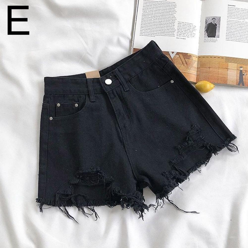 Ruifaya Pantalones cortos de mezclilla rasgados sexys de verano para mujer, cintura alta, irregulares, elásticos y ajustados