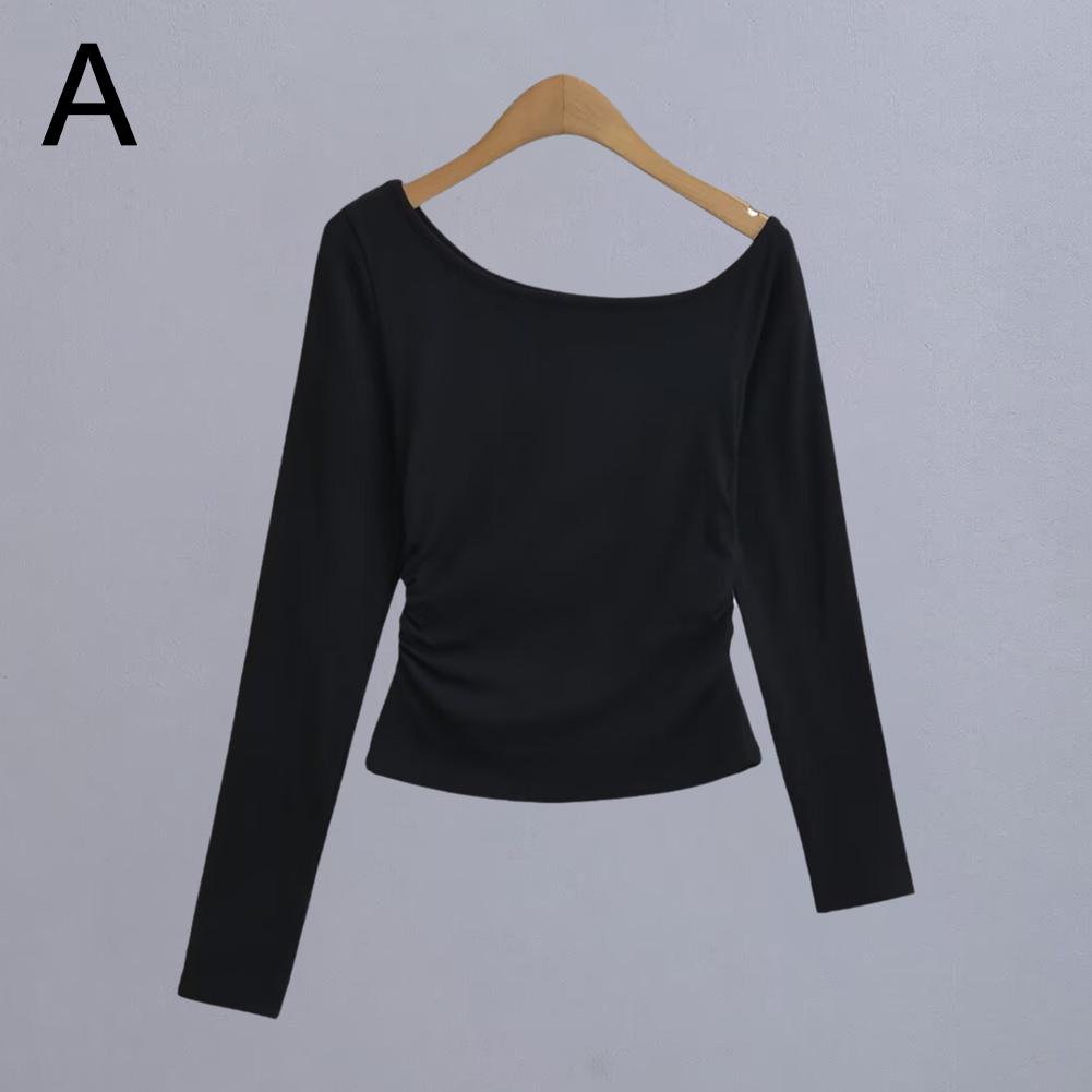 thumbnail image 1 of SGACAI Camiseta básica nueva 2024 para mujer, hombros inclinados, base de terciopelo fino elástico Shi щ▲, 1 of 7