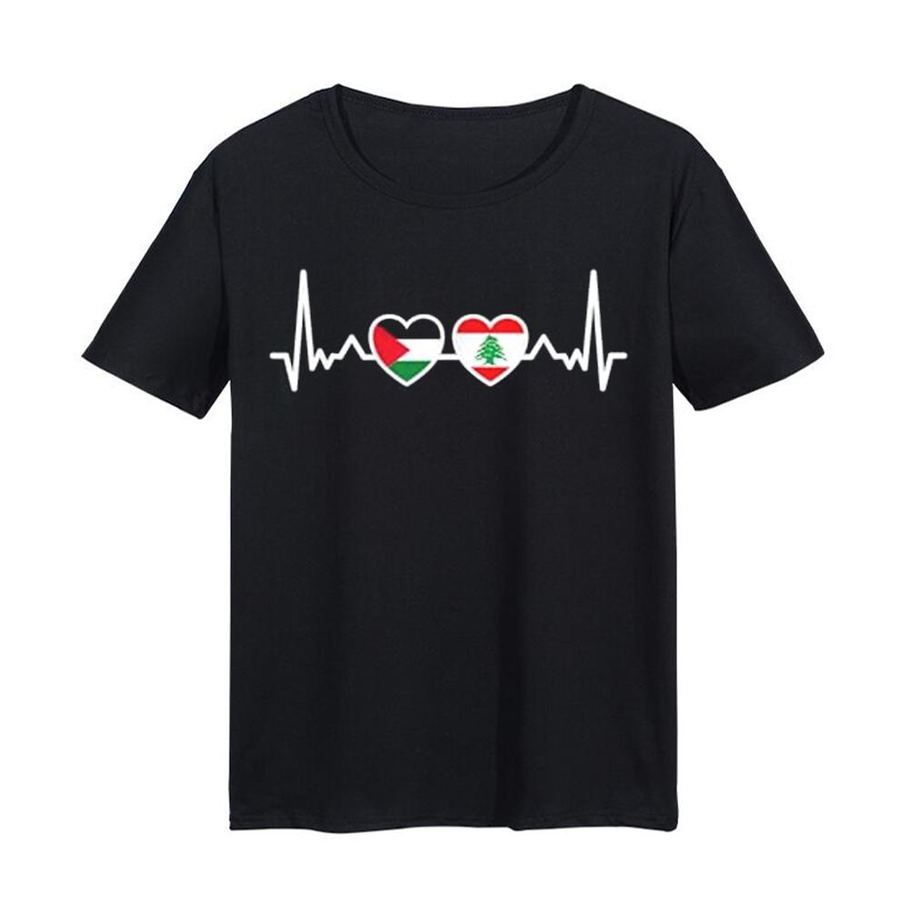 thumbnail image 1 of SGACAI Camiseta de verano de manga corta estampada con corazón solidario palestino y libanés, 1 of 7
