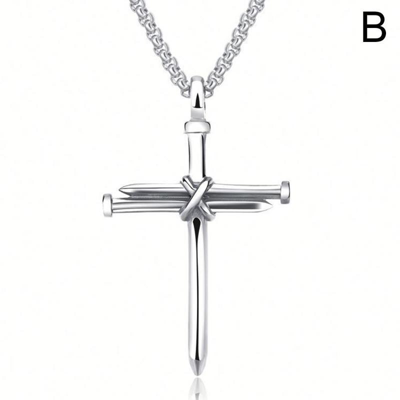 thumbnail image 1 of Ruifaya Collar con colgante de cruz de cuerda de acero con clavos de moda para hombres V0Z7 W5E6 I0G5 R2T0, 1 of 7